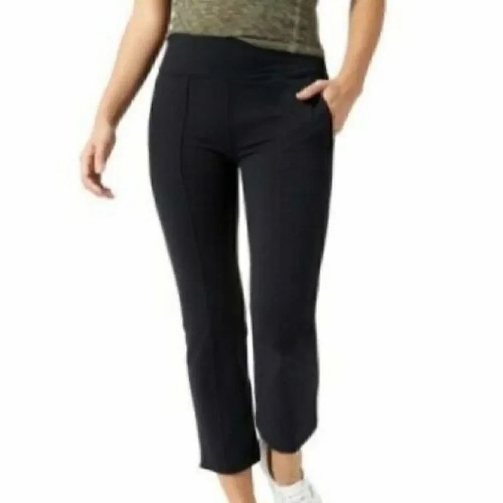 NWT ATHLETA Metro Crop Kick Flare Pants Womens XS Black Stretch Pull On Gym Yoga